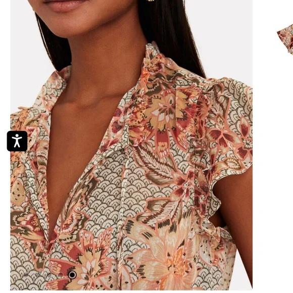 MISA Los Angeles Basia Ruffled Floral Chiffon Top Multi Colored Size Small NWT - Picture 3 of 12